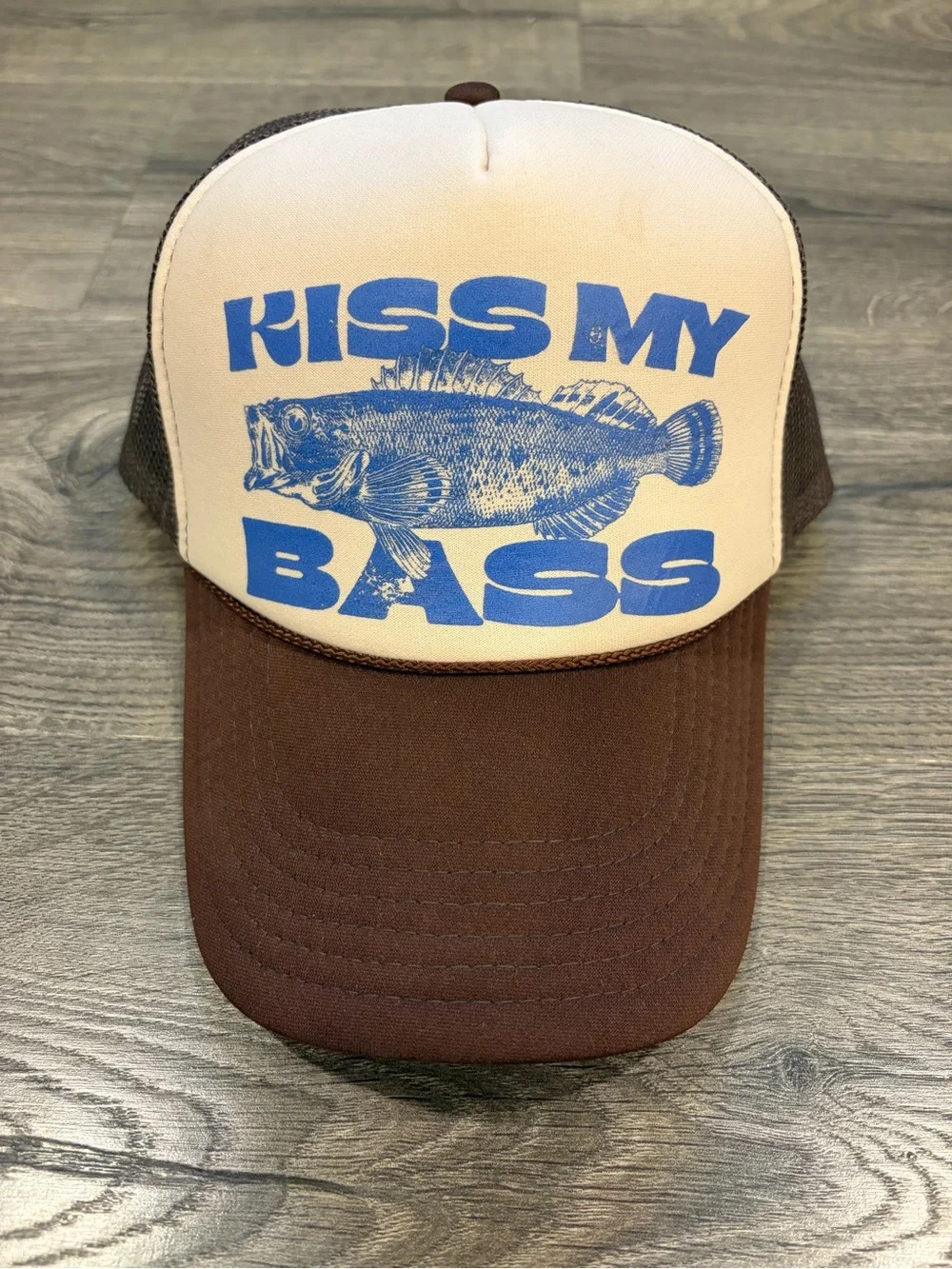 Kiss My Bass Brown & Cream Trucker Hat